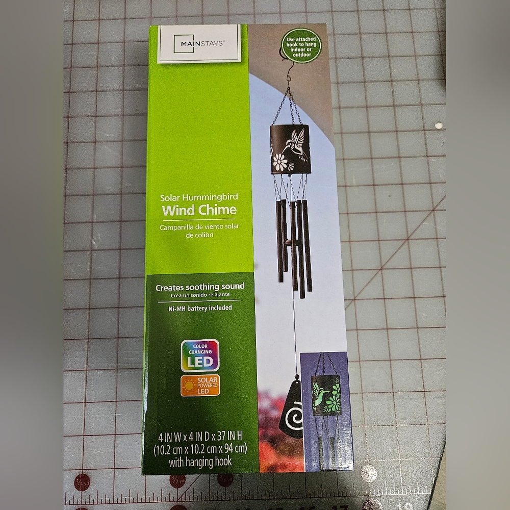 Mainstays LED Solar Wind Chime with Green Hummingbird